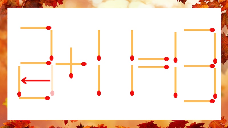 【マッチ棒クイズ】1本だけ動かして正しい式に：3+11=13？の正解画像