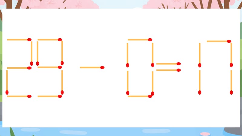 【マッチ棒クイズ】1本だけ動かして正しい式に：29-0=17？の画像