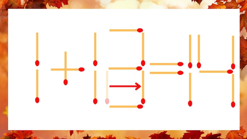 【マッチ棒クイズ】1本だけ動かして正しい式に：1+12=14？の正解画像