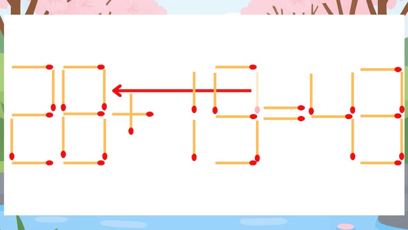 【マッチ棒クイズ】1本だけ動かして正しい式に：26+19=43？の正解画像
