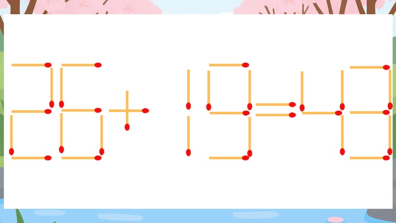 【マッチ棒クイズ】1本だけ動かして正しい式に：26+19=43？の画像