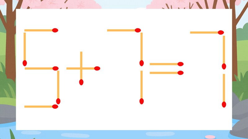 【マッチ棒クイズ】1本だけ動かして正しい式に：5+7=7？の画像