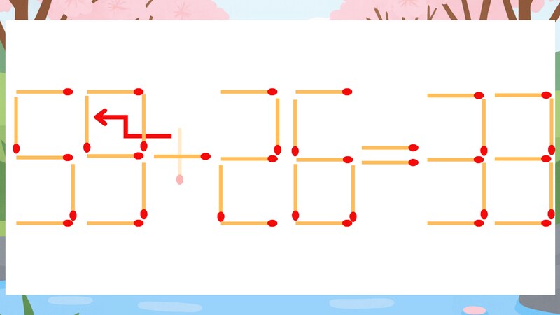 【マッチ棒クイズ】1本だけ動かして正しい式に：53+26=33？の正解画像