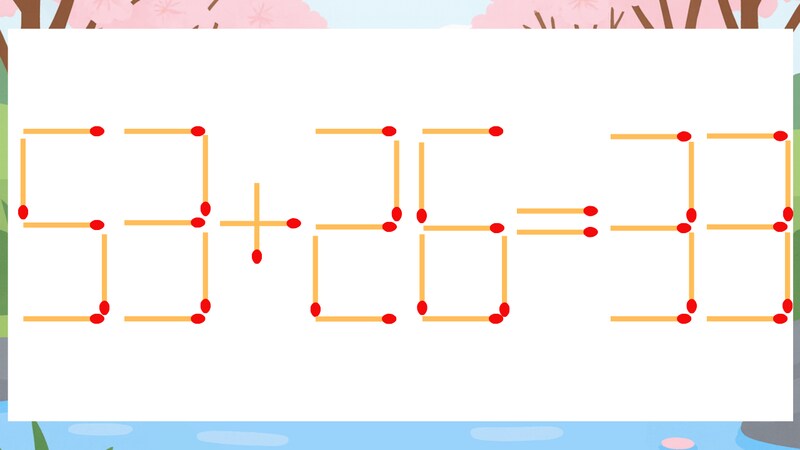 【マッチ棒クイズ】1本だけ動かして正しい式に：53+26=33？の画像