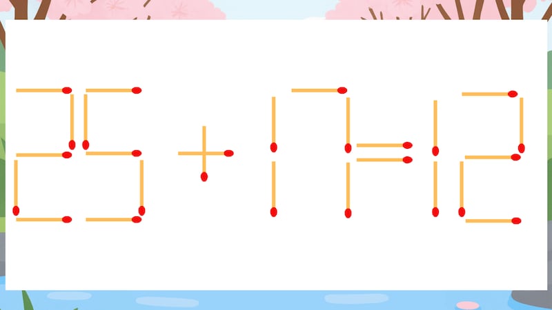 【マッチ棒クイズ】1本だけ動かして正しい式に：25+17=12？の画像