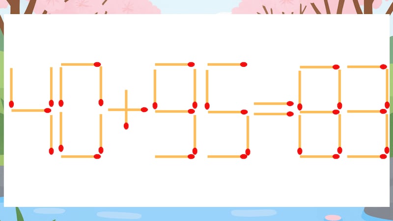 【マッチ棒クイズ】1本だけ動かして正しい式に：40+95=83？の画像
