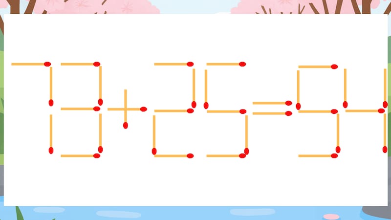 【マッチ棒クイズ】1本だけ動かして正しい式に：73+25=54？の画像