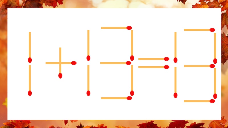 【マッチ棒クイズ】1本だけ動かして正しい式に：1+13=13？の画像