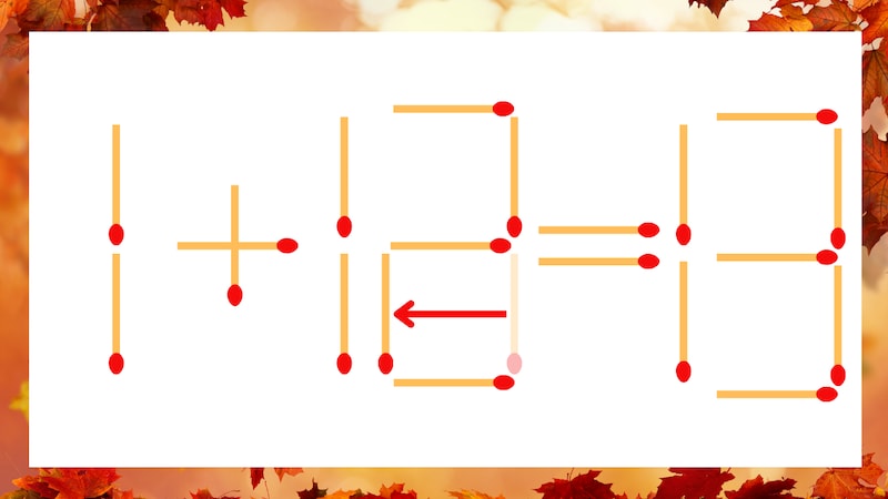 【マッチ棒クイズ】1本だけ動かして正しい式に：1+13=13？の正解画像