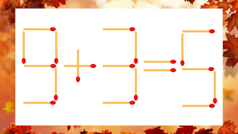 【マッチ棒クイズ】1本だけ動かして正しい式に：9+3=5？の画像