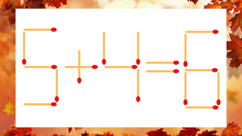 【マッチ棒クイズ】1本だけ動かして正しい式に：5+4=6？の画像