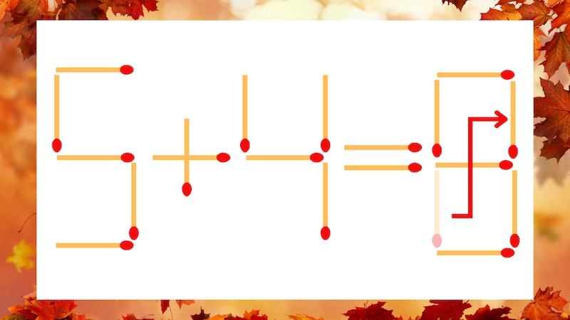 【マッチ棒クイズ】1本だけ動かして正しい式に：5+4=6？の正解画像