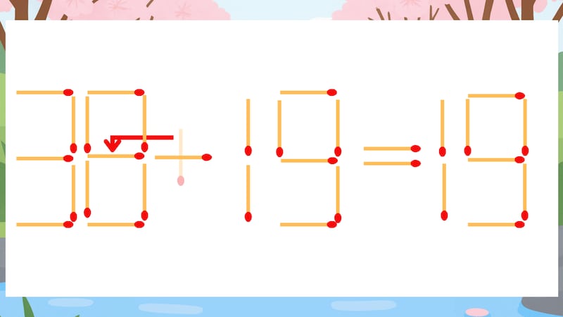 【マッチ棒クイズ】1本だけ動かして正しい式に:30+19=19?の正解画像