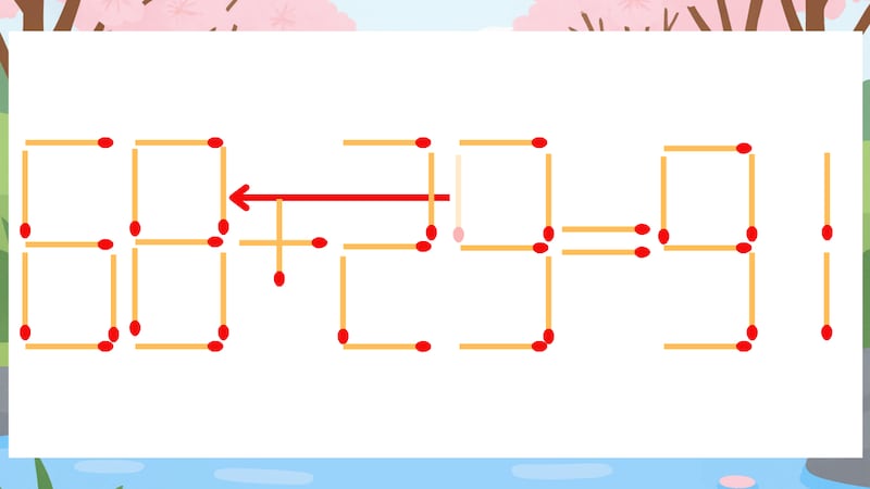 【マッチ棒クイズ】1本だけ動かして正しい式に：66+29=91？の正解画像