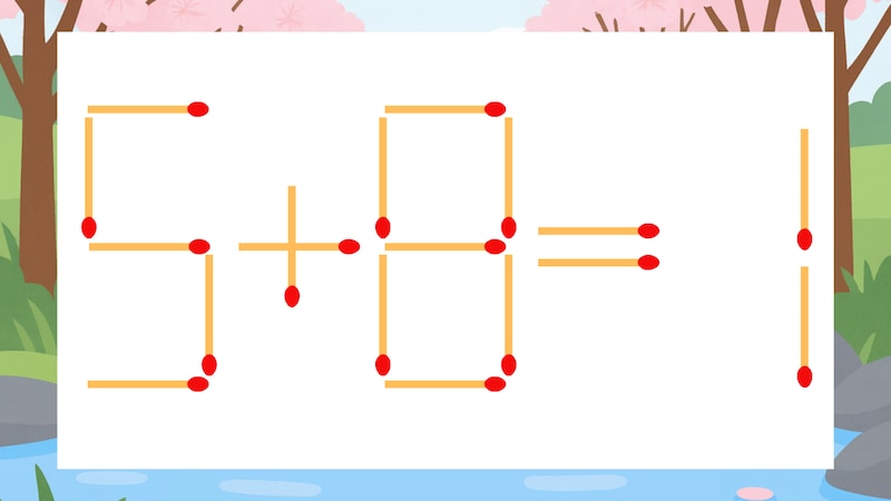 【マッチ棒クイズ】1本だけ動かして正しい式に：5+8=1？の画像