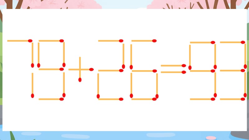 【マッチ棒クイズ】1本だけ動かして正しい式に：79+26=93？の画像
