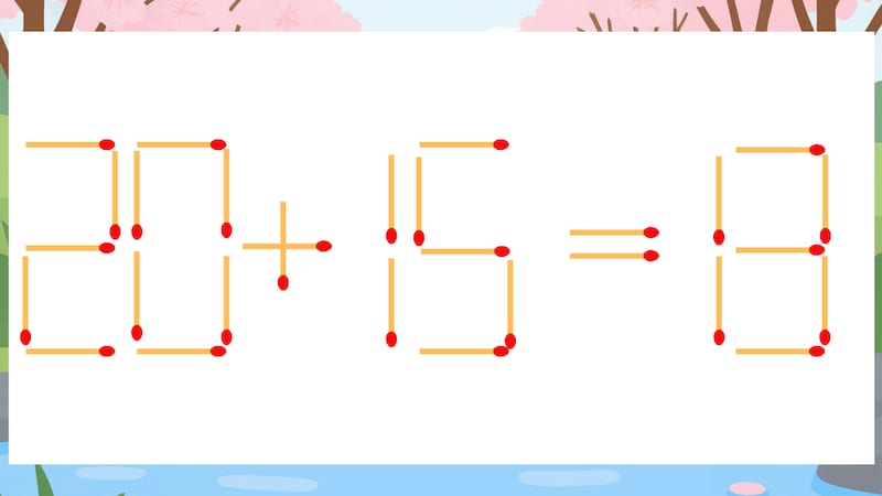 【マッチ棒クイズ】1本だけ動かして正しい式に：20+15=13？の画像