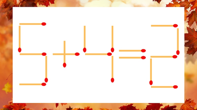 【マッチ棒クイズ】1本だけ動かして正しい式に：5+4=2？の画像