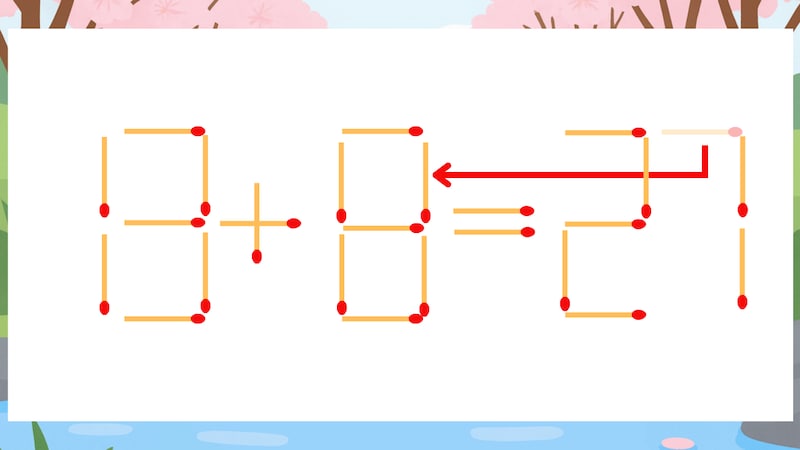 【マッチ棒クイズ】1本だけ動かして正しい式に：13+6=27？の正解画像