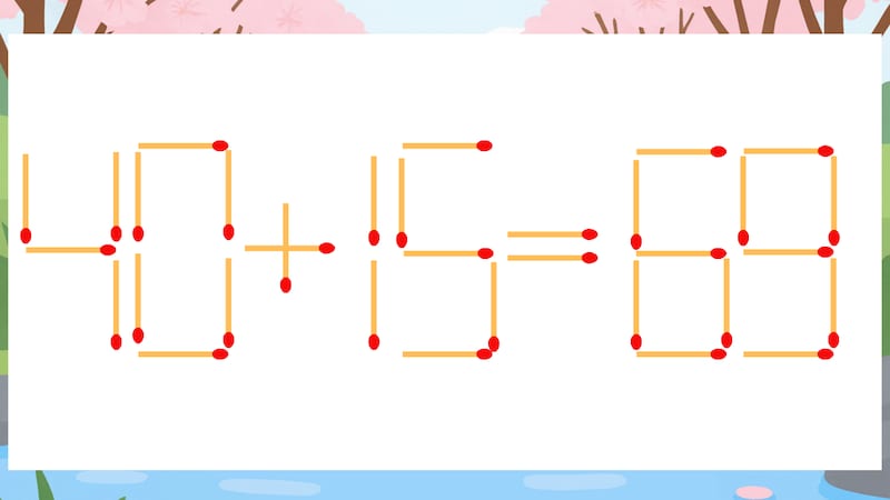 【マッチ棒クイズ】1本だけ動かして正しい式に：40+15=69？の画像