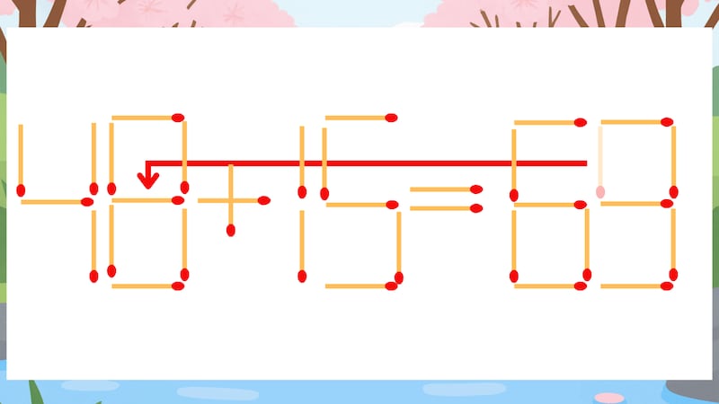 【マッチ棒クイズ】1本だけ動かして正しい式に：40+15=69？の正解画像