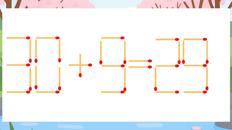 【マッチ棒クイズ】1本だけ動かして正しい式に：30+9=29？の画像