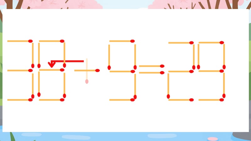 【マッチ棒クイズ】1本だけ動かして正しい式に：30+9=29？の正解画像