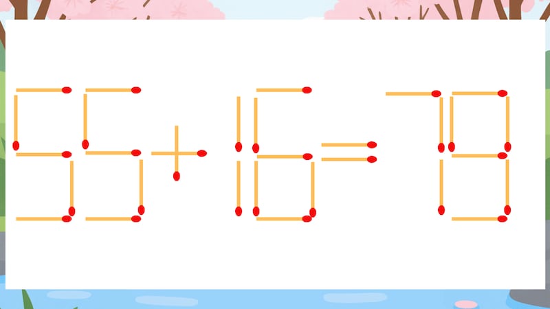【マッチ棒クイズ】1本だけ動かして正しい式に：55+16=79？の画像