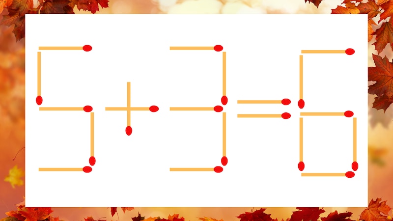【マッチ棒クイズ】1本だけ動かして正しい式に：5+3=6？の画像