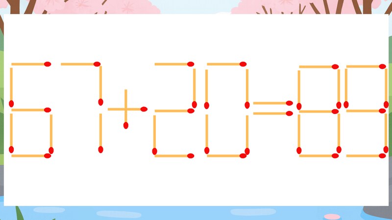 【マッチ棒クイズ】1本だけ動かして正しい式に：67+20=89？の画像