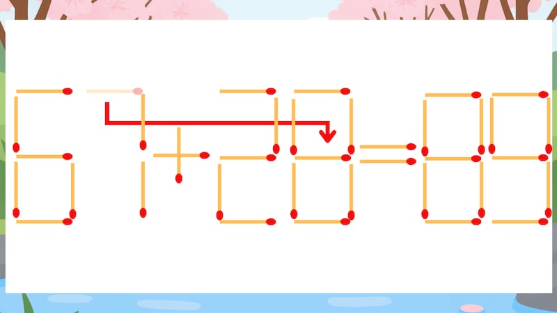 【マッチ棒クイズ】1本だけ動かして正しい式に：67+20=89？の正解画像