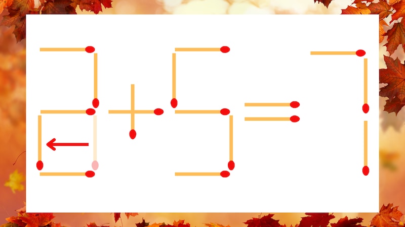 【マッチ棒クイズ】1本だけ動かして正しい式に：3+5=7？の正解画像