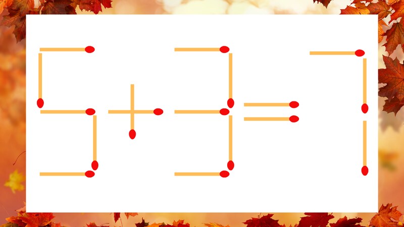 【マッチ棒クイズ】1本だけ動かして正しい式に:5+3=7?の画像
