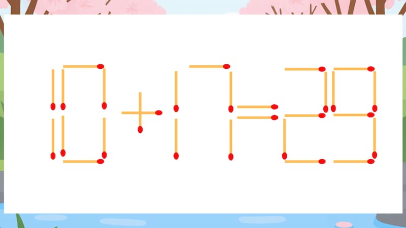 【マッチ棒クイズ】1本だけ動かして正しい式に：10+17=29？の画像