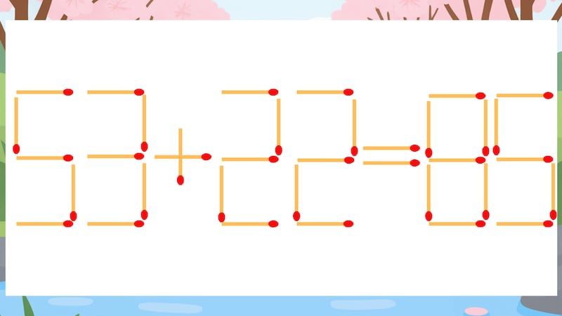 【マッチ棒クイズ】1本だけ動かして正しい式に:53+22=85?の画像