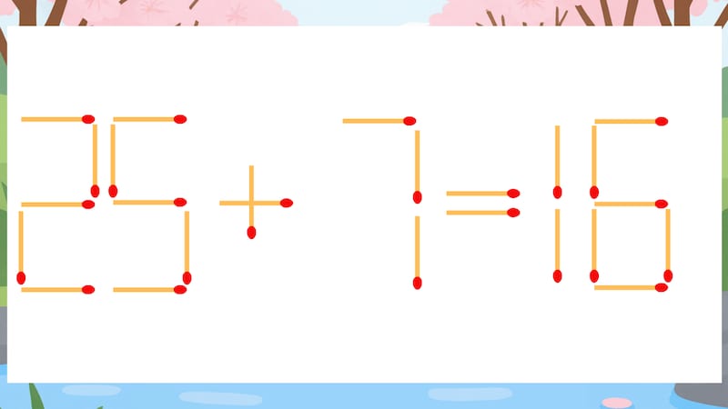 【マッチ棒クイズ】1本だけ動かして正しい式に：25+7=16？の画像