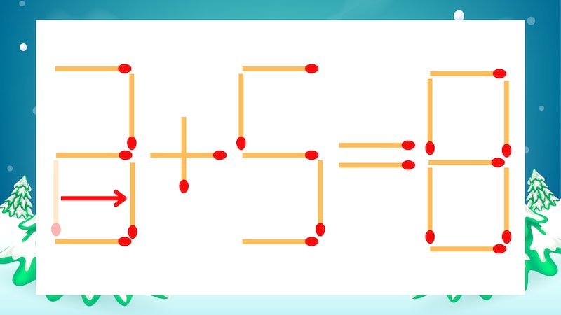 【マッチ棒クイズ】1本だけ動かして正しい式に：2+5=8？の正解画像
