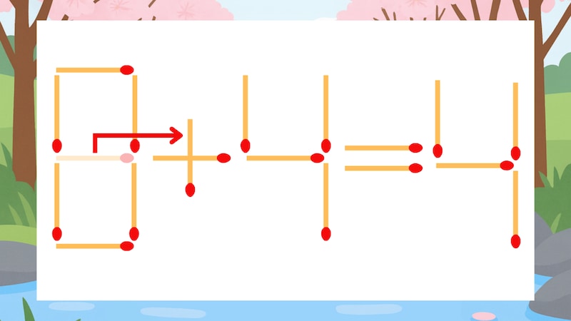 【マッチ棒クイズ】1本だけ動かして正しい式に：8-4=4？の正解画像