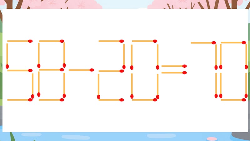 【マッチ棒クイズ】1本だけ動かして正しい式に：58-20=70？の画像