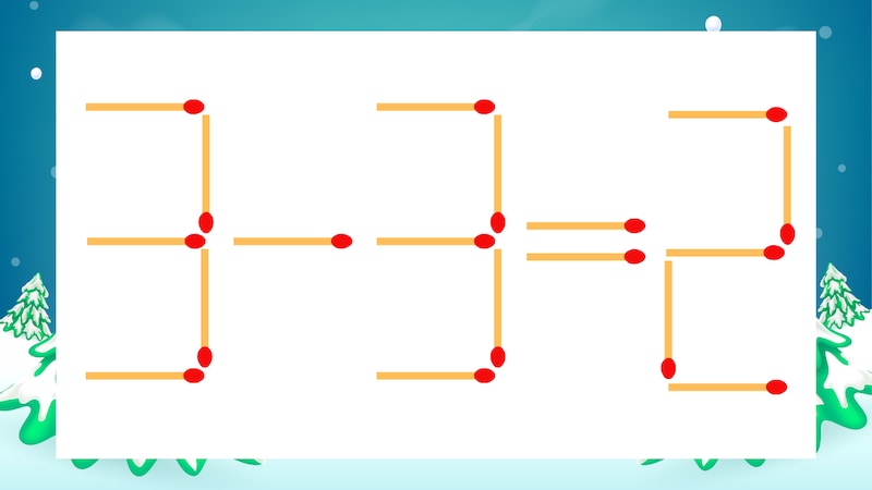 【マッチ棒クイズ】1本だけ動かして正しい式に：3-3=2？の画像
