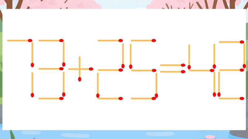 【マッチ棒クイズ】1本だけ動かして正しい式に：73+25=42？の画像