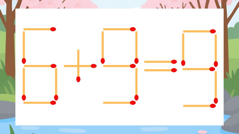 【マッチ棒クイズ】1本だけ動かして正しい式に:6+9=9?の画像