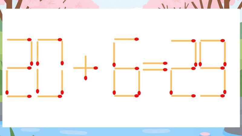 【マッチ棒クイズ】1本だけ動かして正しい式に：20+6=29？の画像