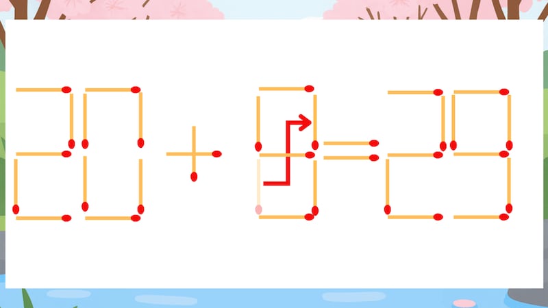 【マッチ棒クイズ】1本だけ動かして正しい式に：20+6=29？の正解画像