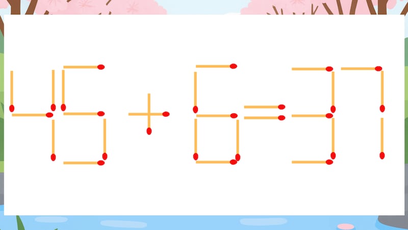 【マッチ棒クイズ】1本だけ動かして正しい式に：45+6=37？の画像