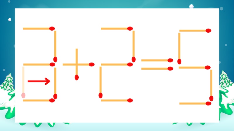 【マッチ棒クイズ】1本だけ動かして正しい式に:2+2=5?の正解画像