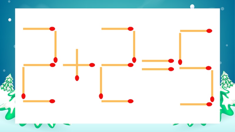 【マッチ棒クイズ】1本だけ動かして正しい式に:2+2=5?の画像