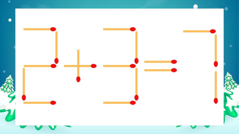 【マッチ棒クイズ】1本だけ動かして正しい式に：2+3=7？の画像