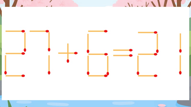 【マッチ棒クイズ】1本だけ動かして正しい式に：27+6=21？の画像