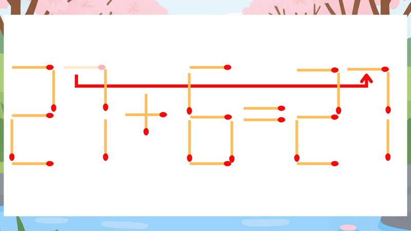 【マッチ棒クイズ】1本だけ動かして正しい式に：27+6=21？の正解画像